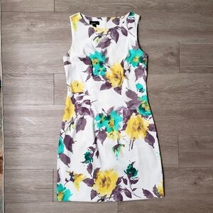 Alyx size 8 floral sheath dress fitted midi white yellow party wedding spring